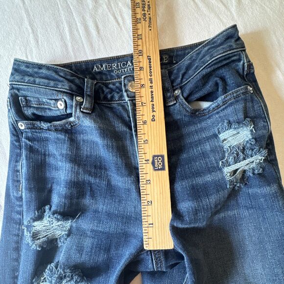 American Eagle Stretch Distressed Hi-Rise Slim Jeans Sz 0 X-Long 34" Inseam - Picture 9 of 11